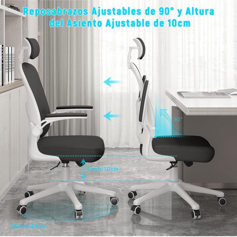 Silla de Oficina Ergonómica Gaming con Soporte Lumbar, Malla Transpirable y Reposabrazos Abatibles