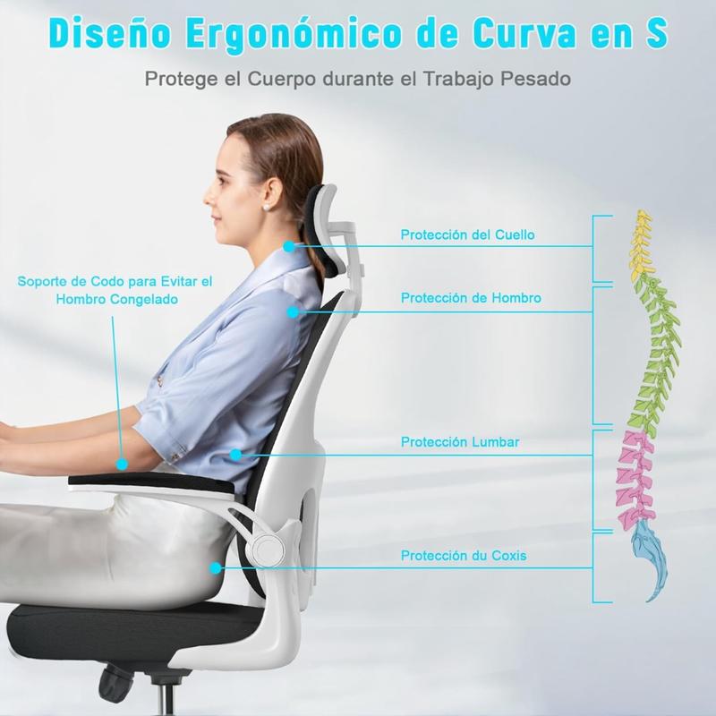 Silla de Oficina Ergonómica Gaming con Soporte Lumbar, Malla Transpirable y Reposabrazos Abatibles