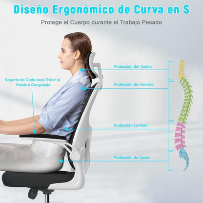 Silla de Oficina Ergonómica Gaming con Soporte Lumbar, Malla Transpirable y Reposabrazos Abatibles