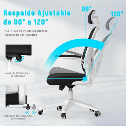 Silla de Oficina Ergonómica Gaming con Soporte Lumbar, Malla Transpirable y Reposabrazos Abatibles